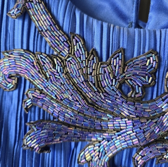 VTG 80s Michael Marcella Beaded Crinckle  Dress 4 Women Blue Y2k USA Layered - Picture 9 of 16